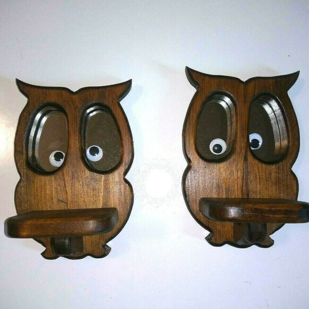 2 VTG rustic Wood Shelves Owl shelf /sconces 8.5" handmade OOAK brown